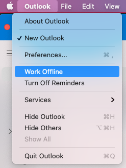 Work Offline Option to Fix Outlook for Mac Syncing/Updating Issue