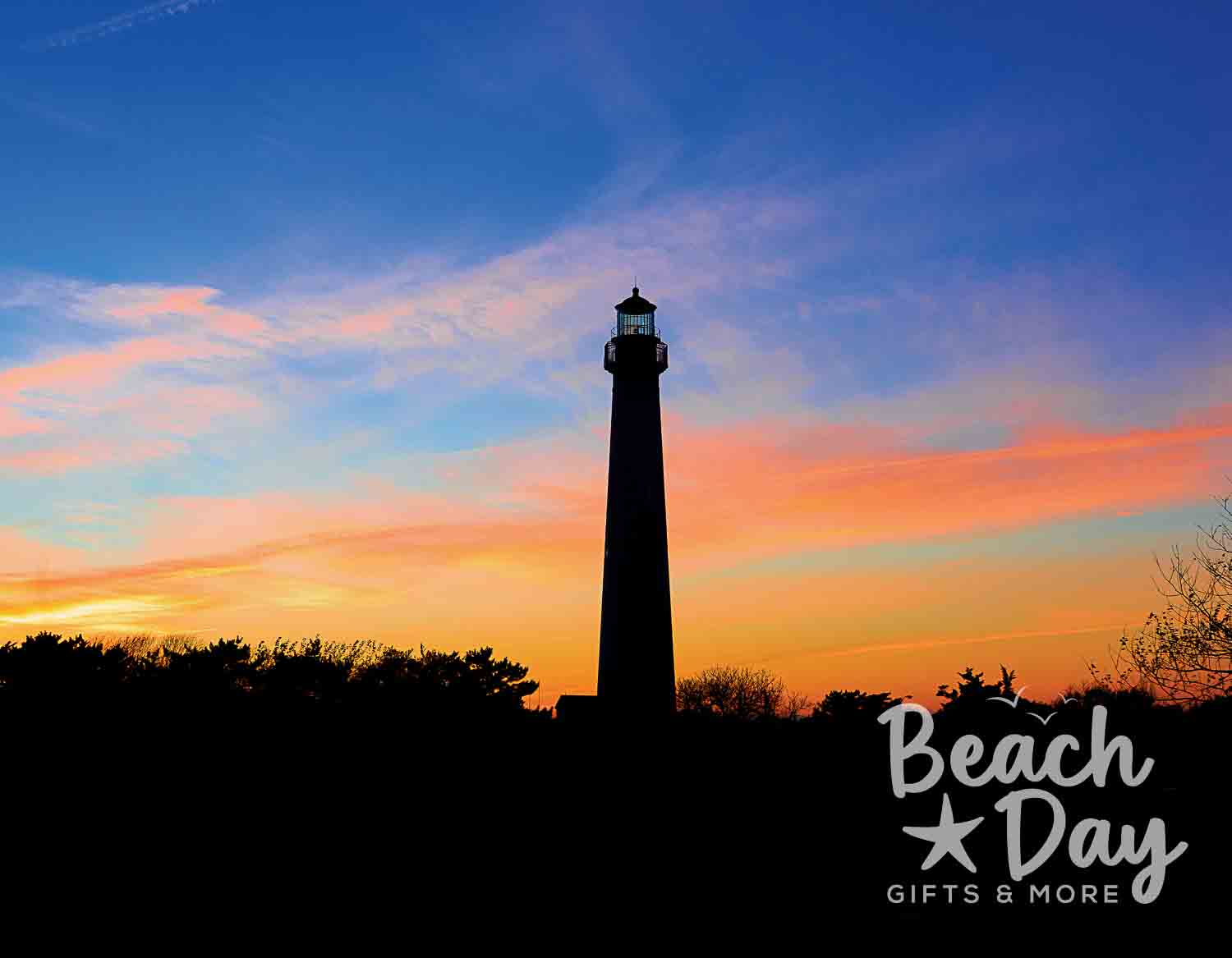 October: Cape May Lighthouse silhouetted against a colorful evening sky