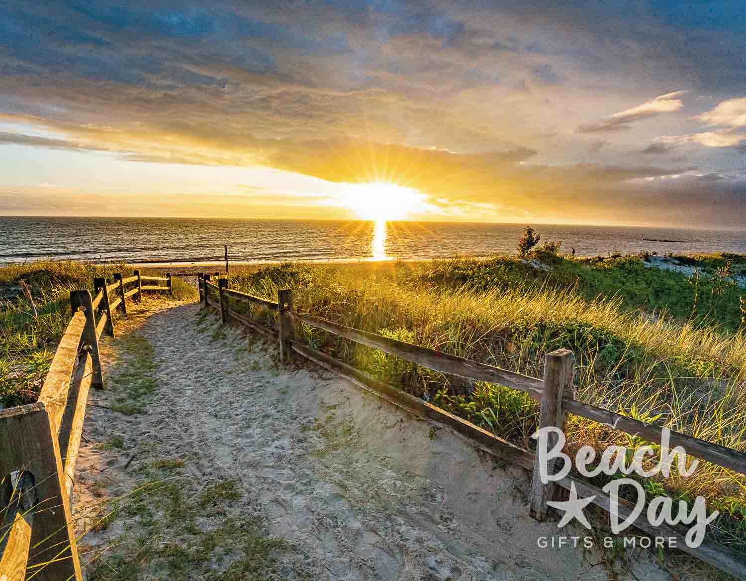 November: Sandy path through beach dunes leading toward the sunrise in Cape May
